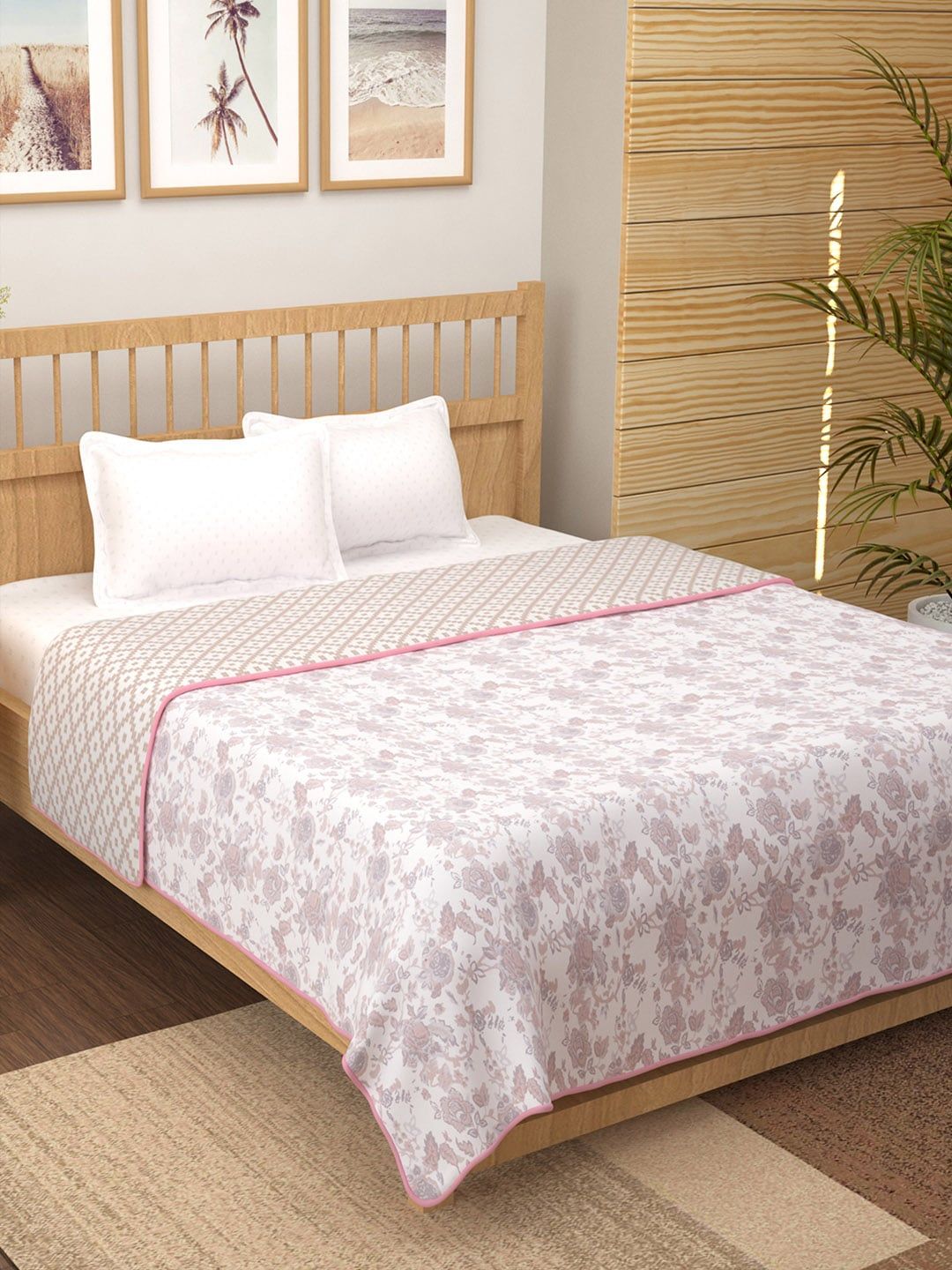 Story@home Pink & White Floral Mild Winter 150 GSM Double Bed Dohar