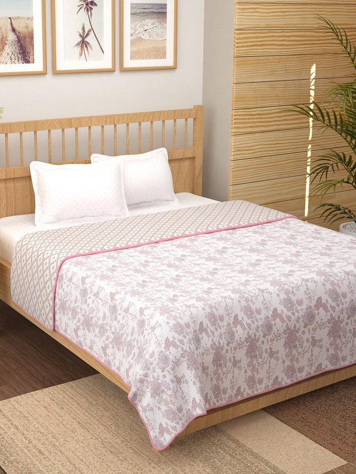 Story@home Pink & White Floral Mild Winter 150 GSM Double Bed Dohar