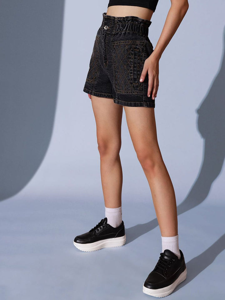 STREET 9 Women Printed High-Rise Denim Denim Shorts