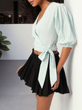 DressBerry Tied Up In Style Femme Seersucker Crop Wrap Style Top