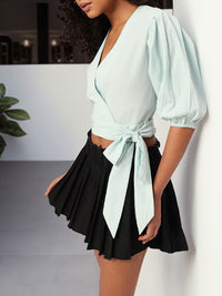 DressBerry Tied Up In Style Femme Seersucker Crop Wrap Style Top