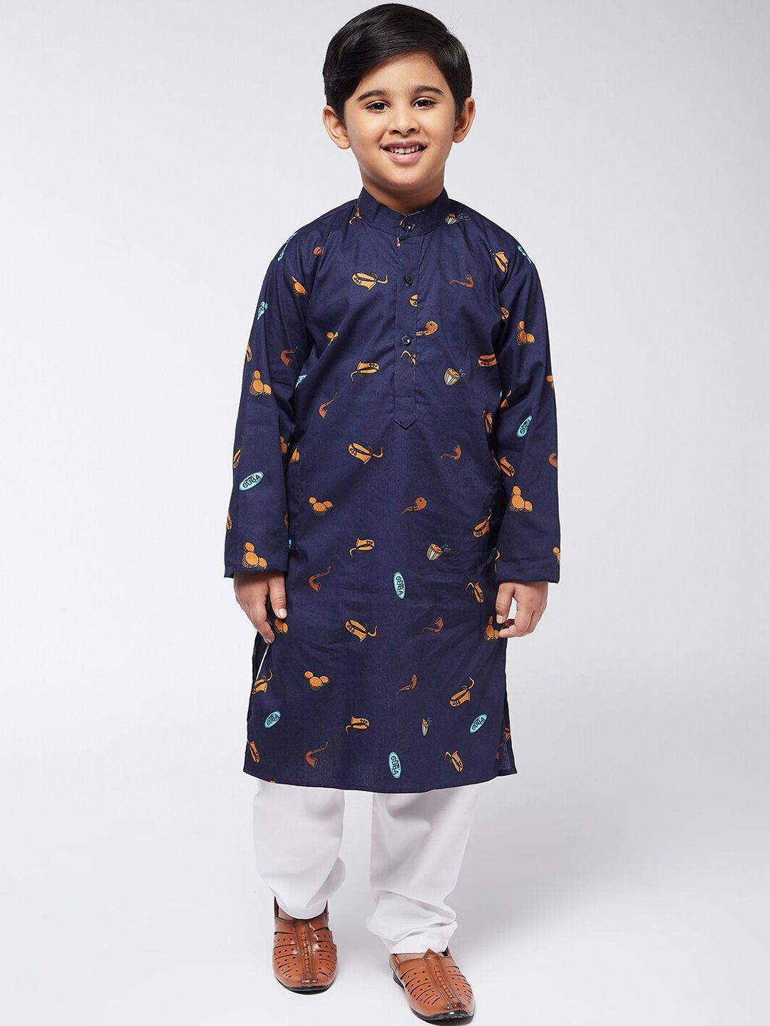 SOJANYA Boys Navy Blue Printed Kurta
