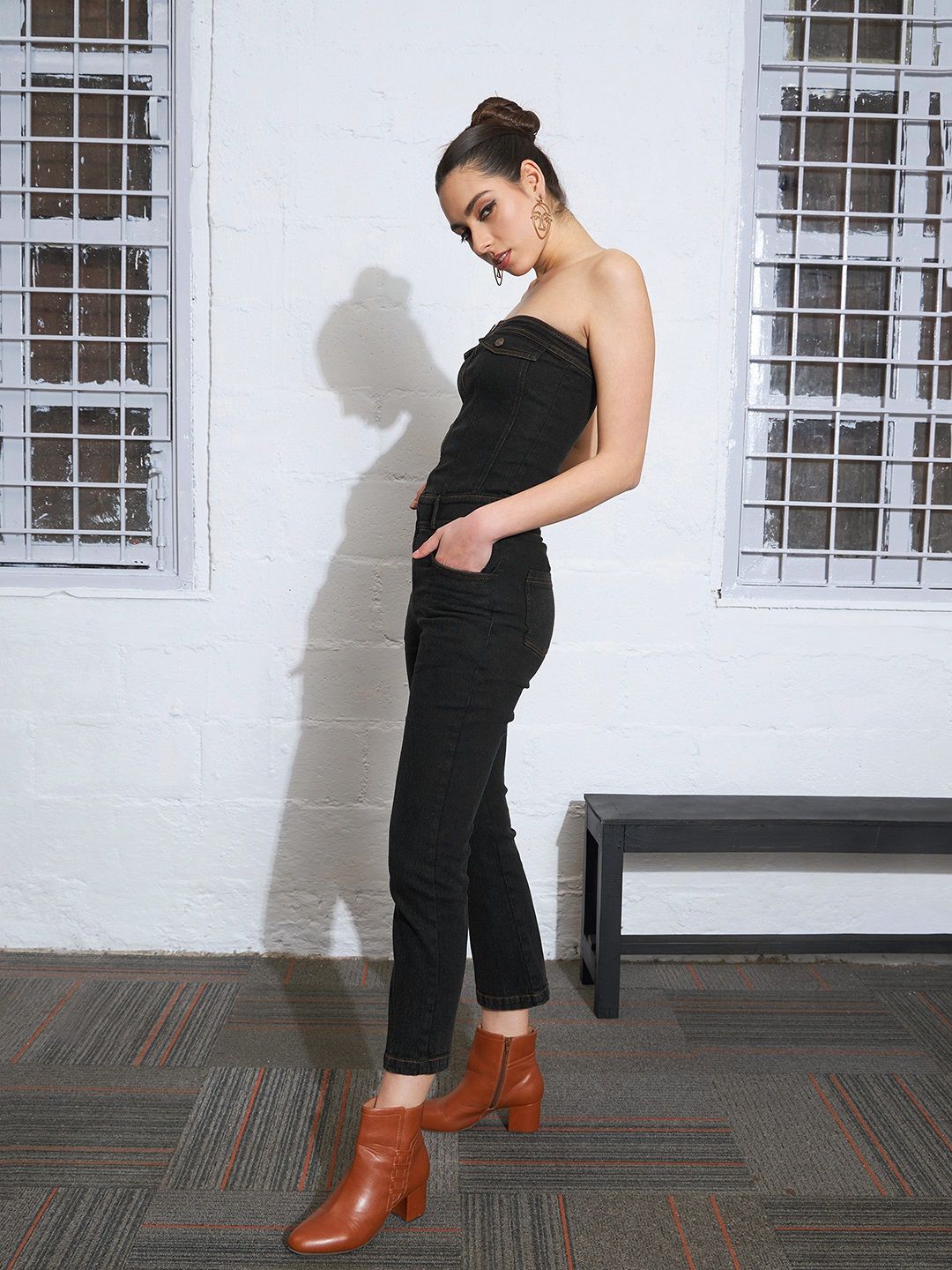 SASSAFRAS Strapless Denim Jumpsuit