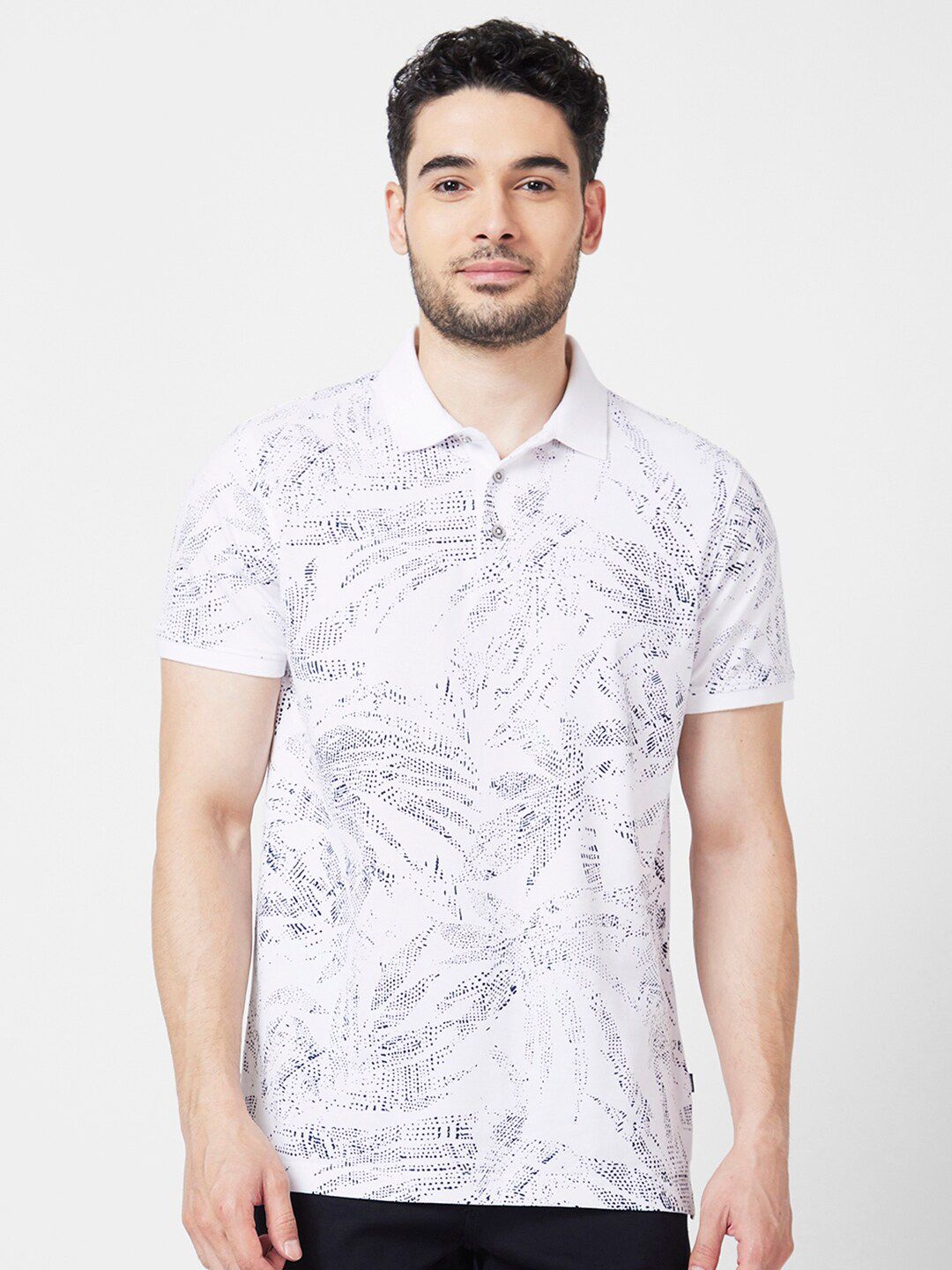 SPYKAR Floral Printed Polo Collar Cotton T-Shirt