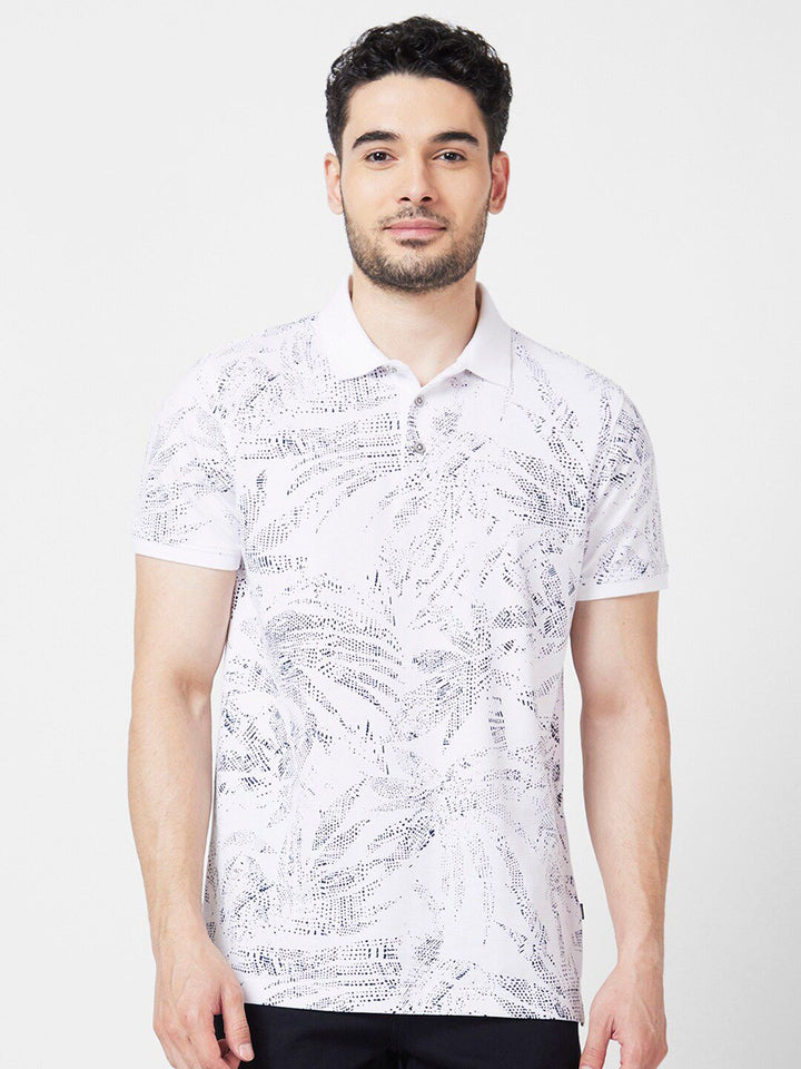 SPYKAR Floral Printed Polo Collar Cotton T-Shirt