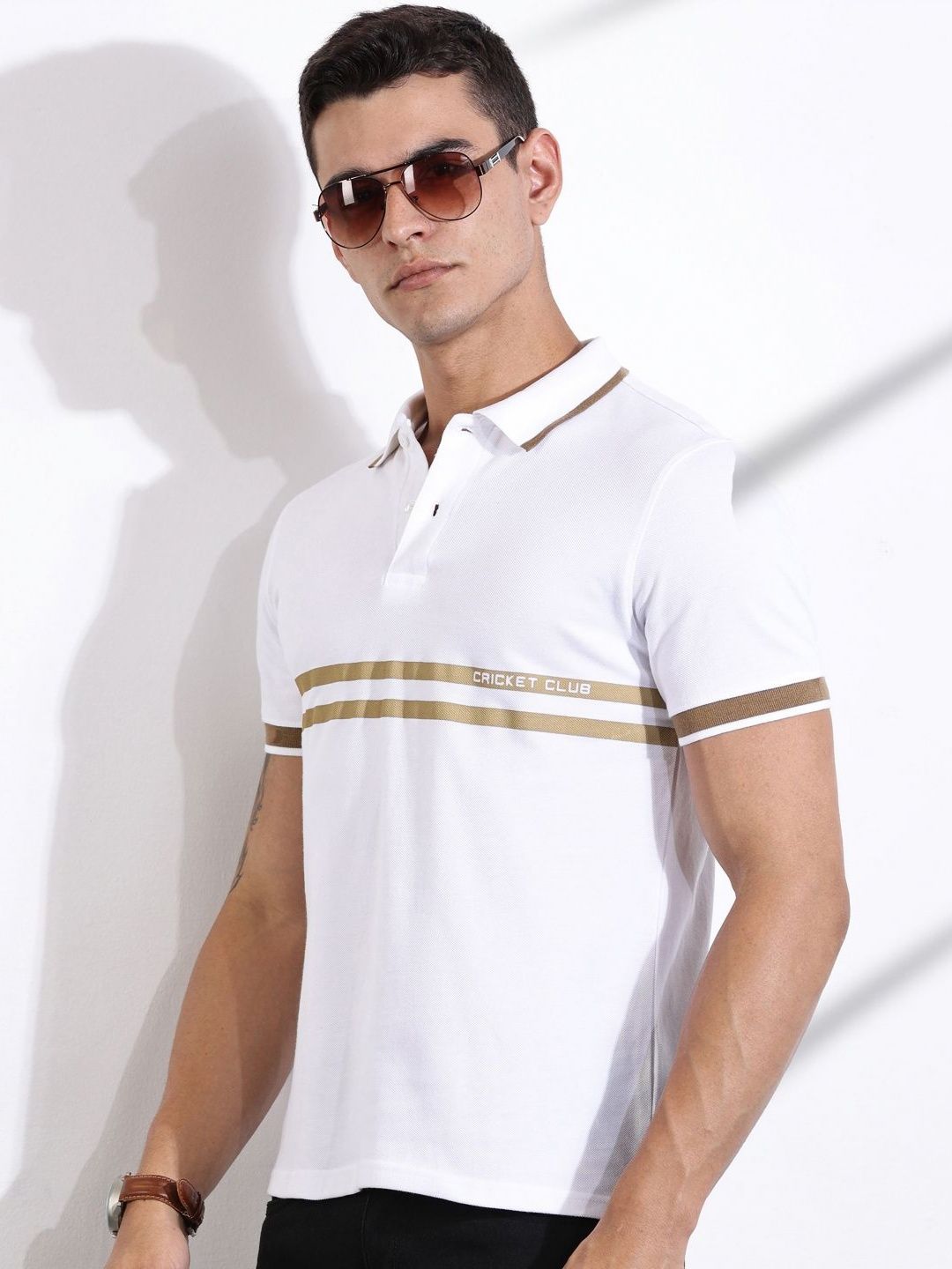 Thomas Scott Men Striped Polo Collar Cotton T-shirt