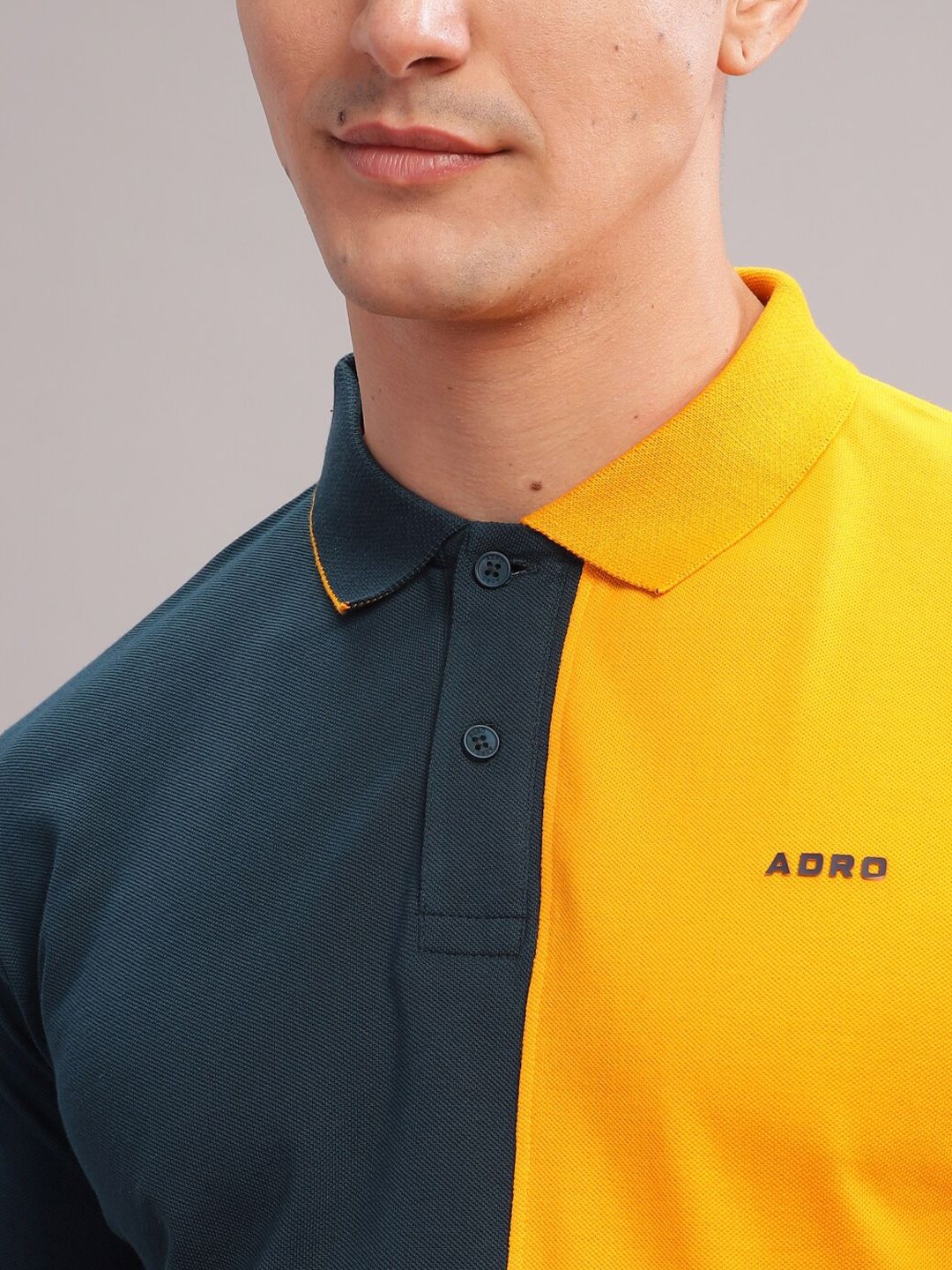 ADRO Colourblocked Polo Collar Lengan Pendek Kapas Tulen T-shirt Biasa