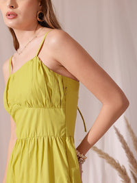 STREET 9 Shoulder Strap Pleated Pure Cotton A-Line Tiered Midi Dress