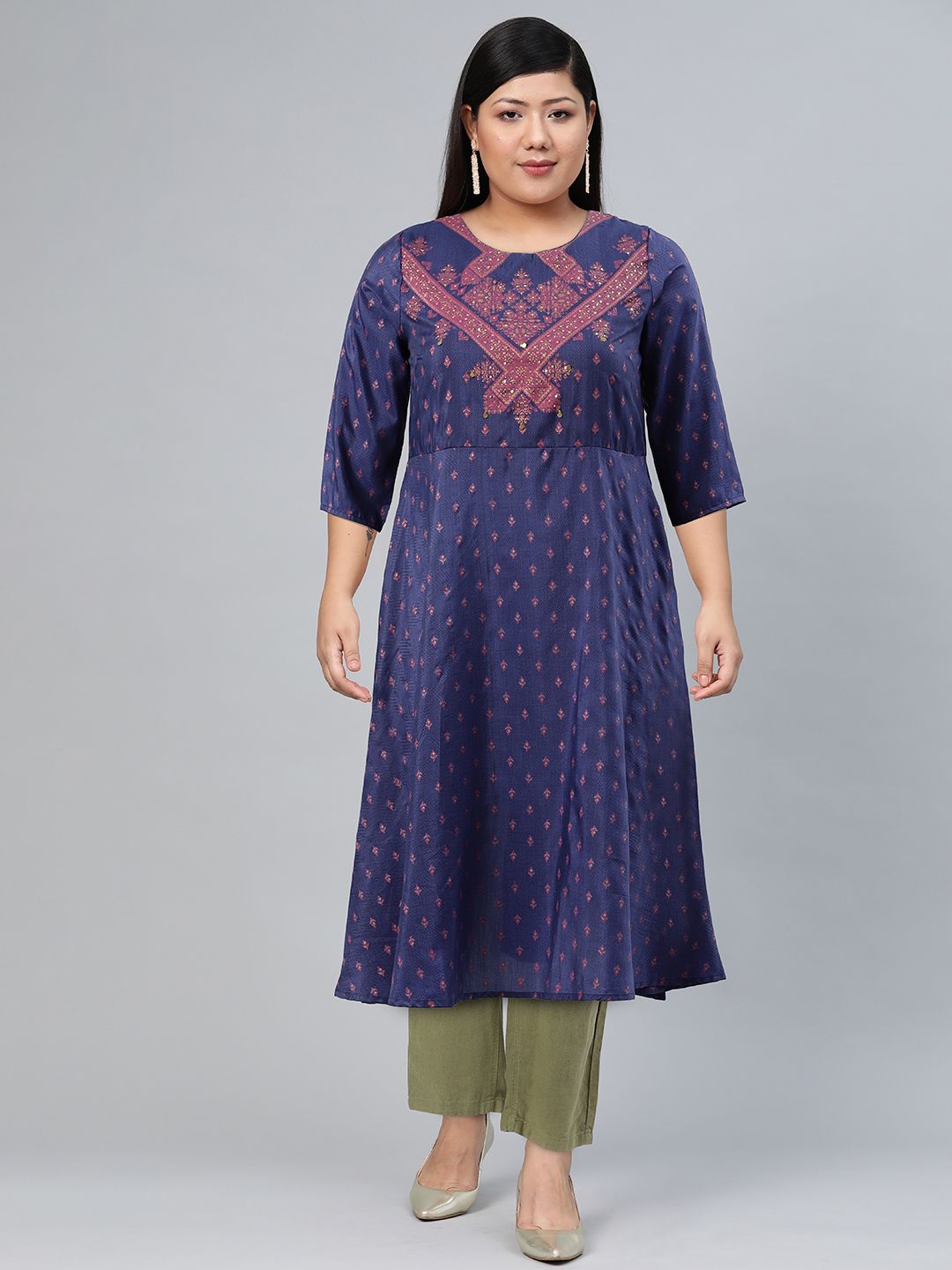 W Women Blue Ethnic Motifs Embroidered Anarkali Kurta