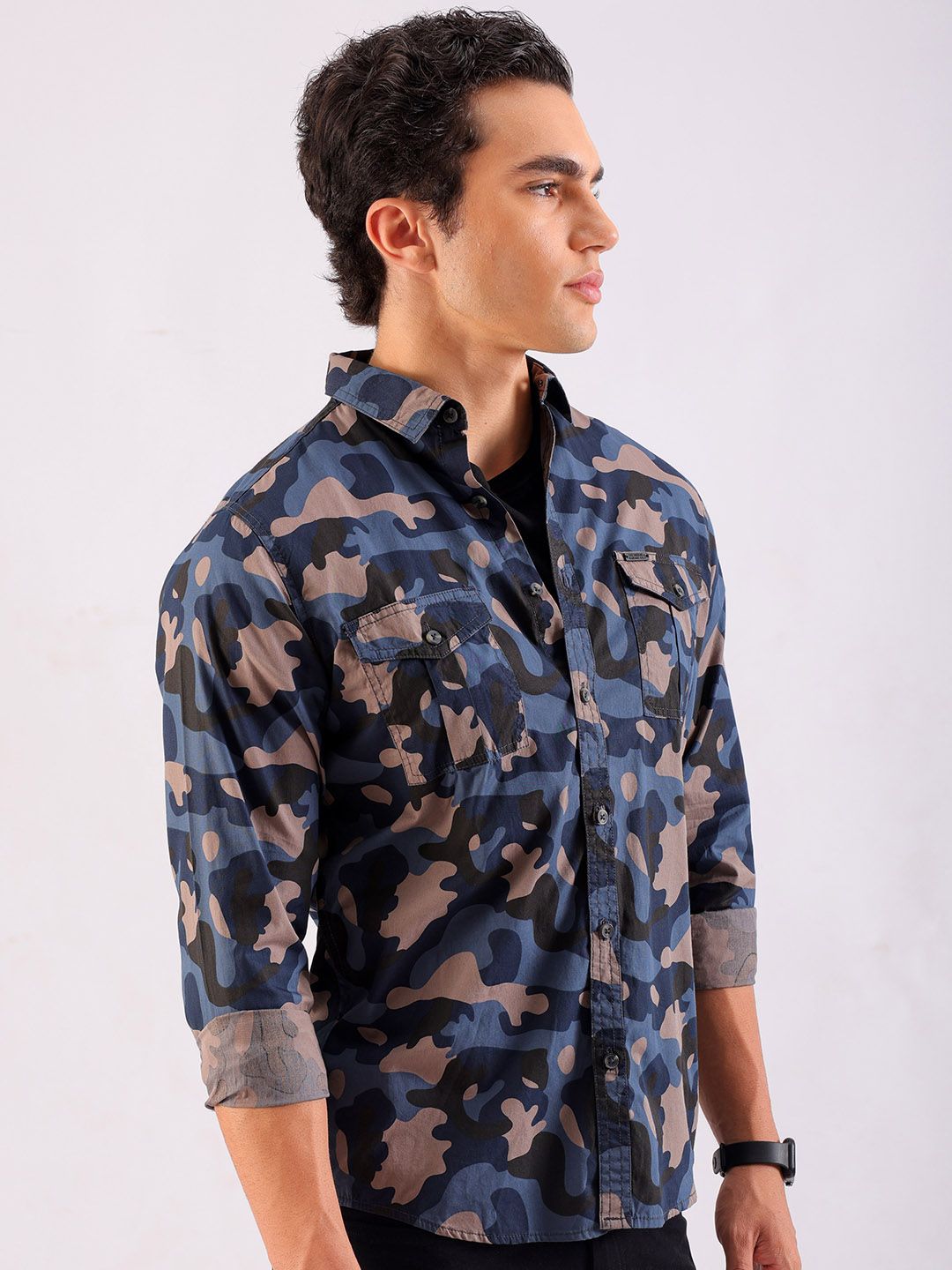 The Indian Garage Co Men Teal & Beige Printed Casual Shirt