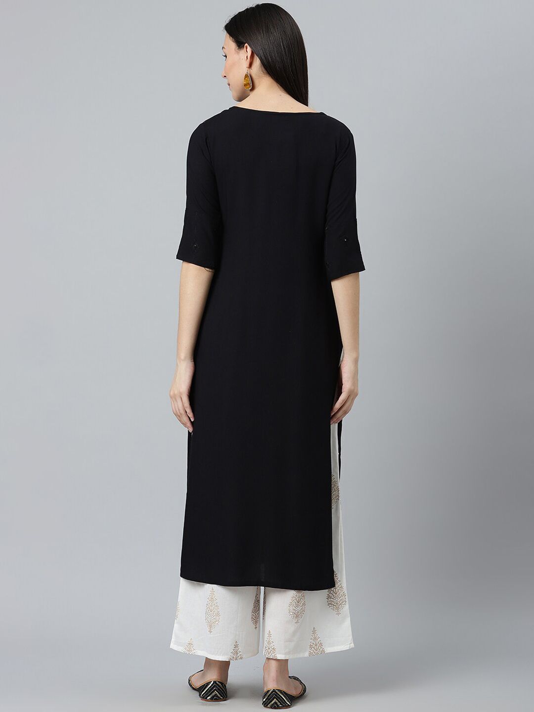 Libas Women Black Embroidered Kurta
