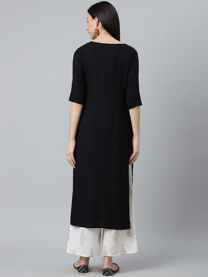 Libas Women Black Embroidered Kurta
