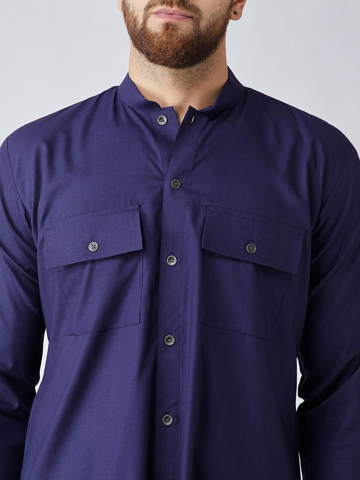 SOJANYA Men Navy Blue Solid Pathani Kurta