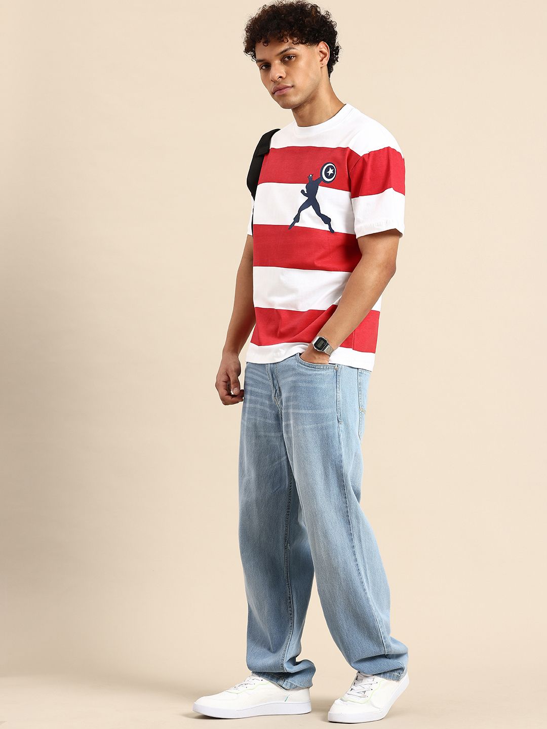 Being Human Captain America Printed Drop-Shoulder Sleeves Easy Fit Pure Cotton T-shirt