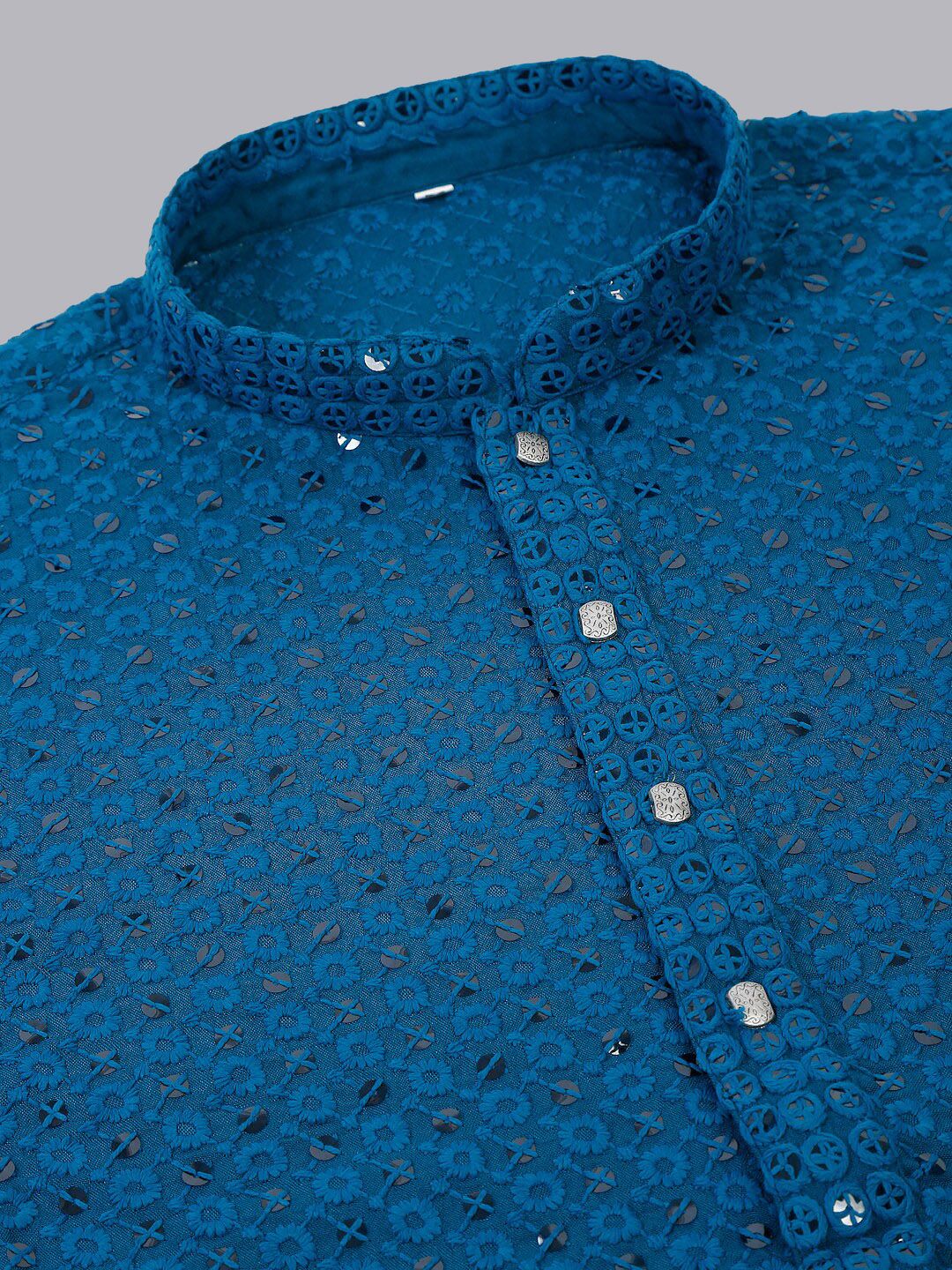 Jompers Men Teal Floral Embroidered Sequined Kurta