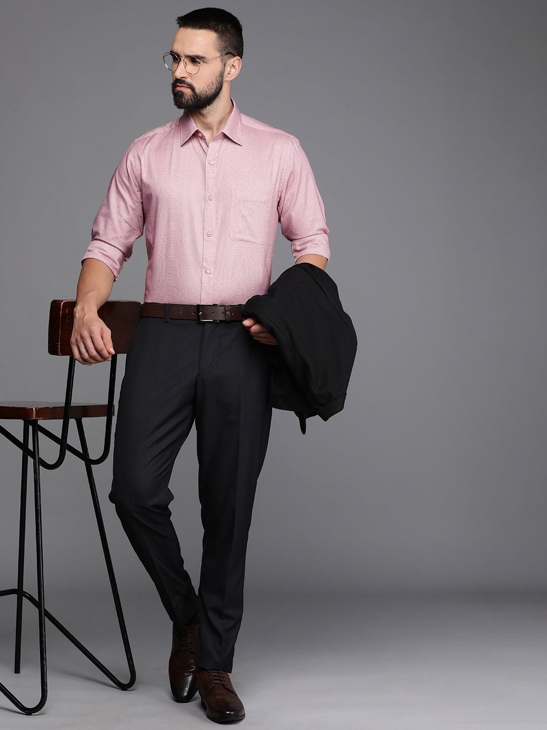 Raymond Pure Cotton Self Design Textured Slim Fit Formal Shirt