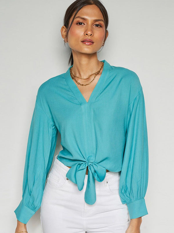 AND V-Neck Tie-Up Detail Shirt Style Top