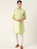 SOJANYA Men Lime Green Solid Pathani Kurta