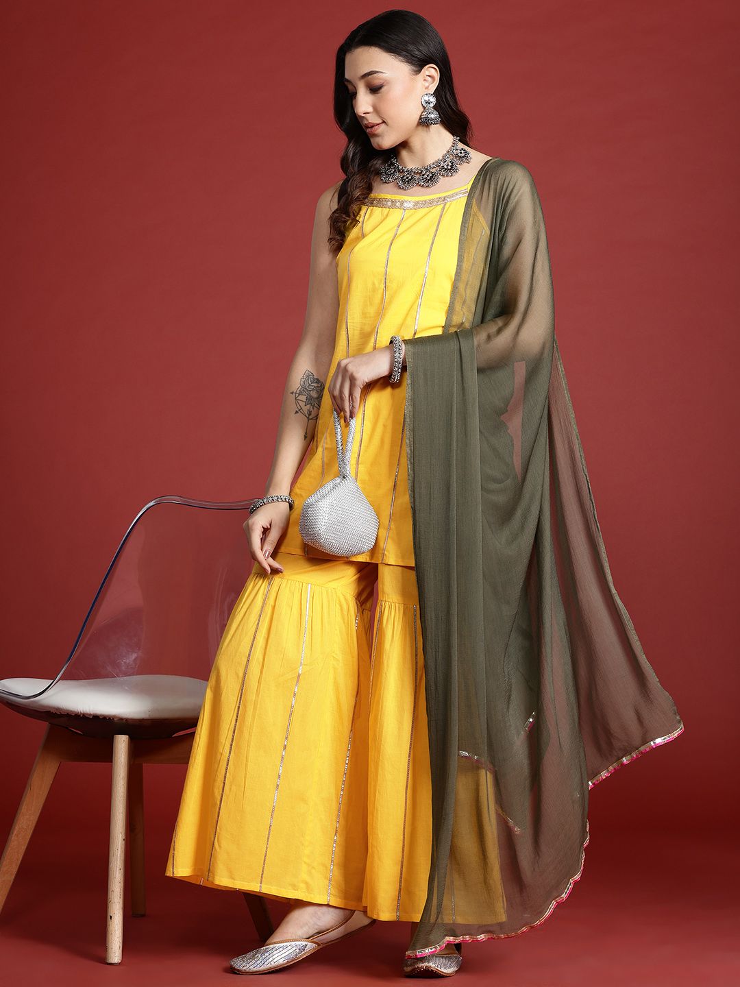 Anouk Tyohar Collection Gotta Patti Pure Cotton Kurti with Sharara & Dupatta