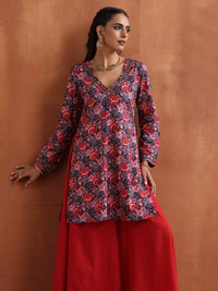 trueBrowns Ethnic Motifs Printed Straight Pure Cotton Kurta with Sharara