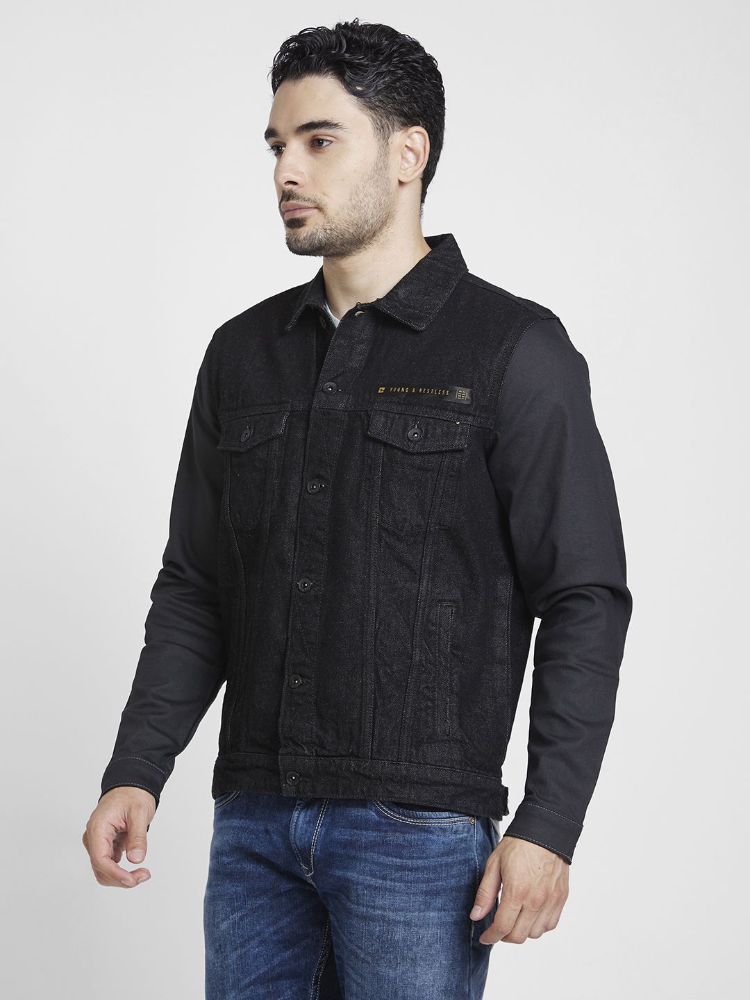 SPYKAR Solid Spread-Collar Pure Cotton Denim Jacket