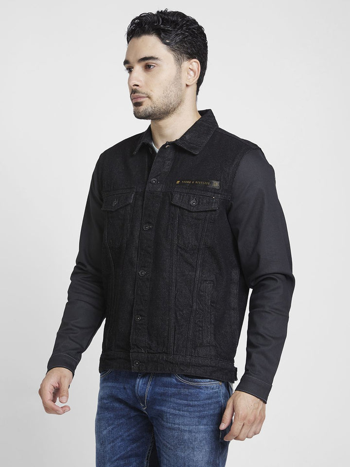 SPYKAR Solid Spread-Collar Pure Cotton Denim Jacket