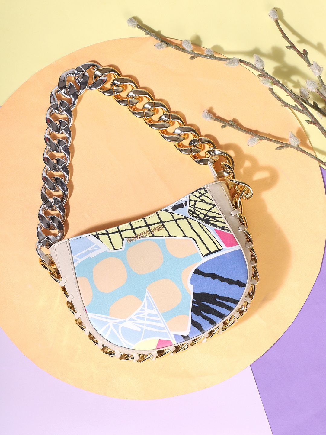 Berrylush Printed Half Moon Handheld Bag