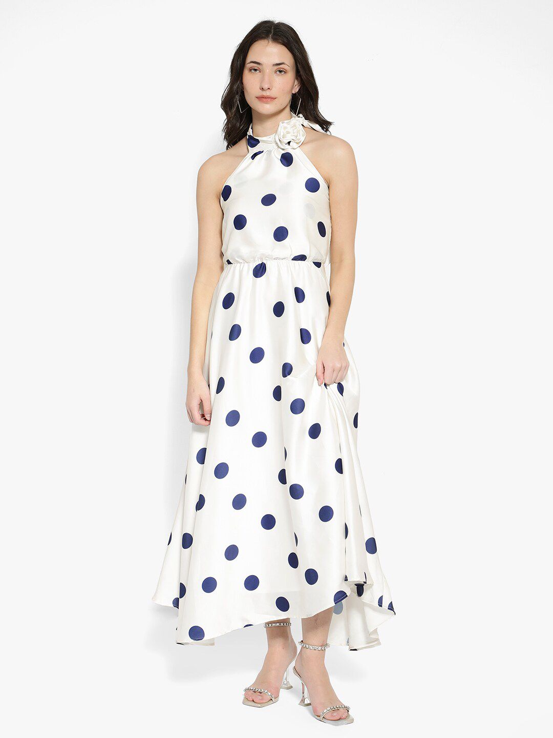 RAREISM Polka Dot Printed Halter Neck Maxi Dress