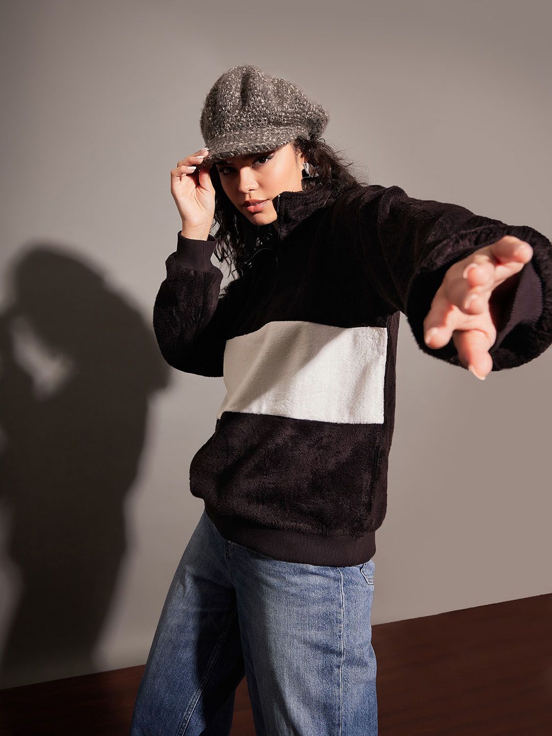 SASSAFRAS Black Colourblocked Mock Collar Sweatshirt