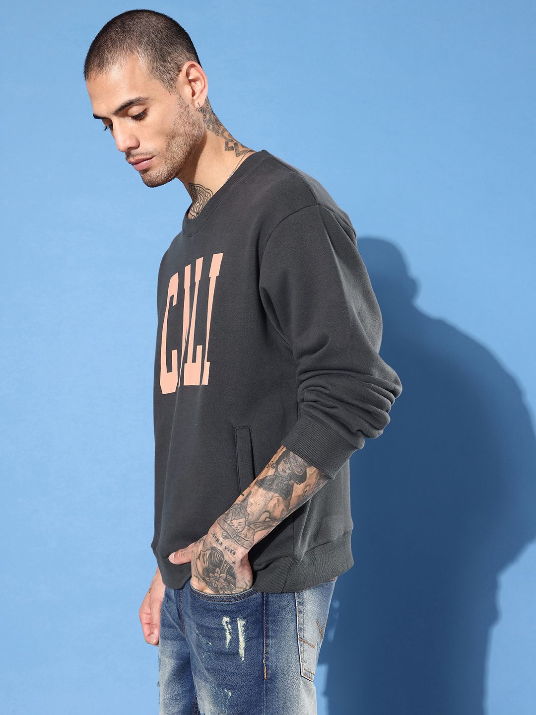 DILLINGER Men Typography Printed Oversized Sweatshirt