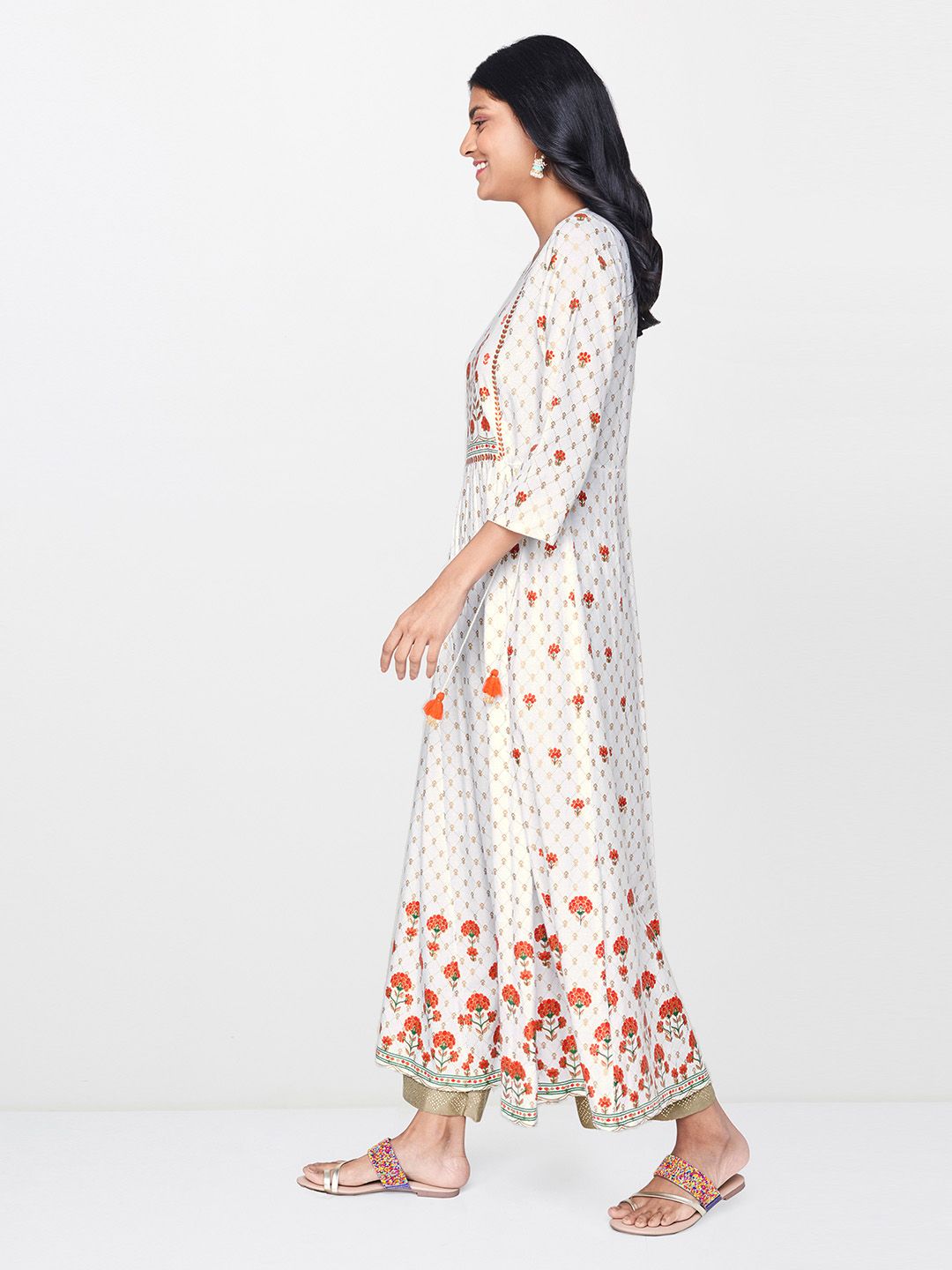 Global Desi Women White Printed A-Line Kurta