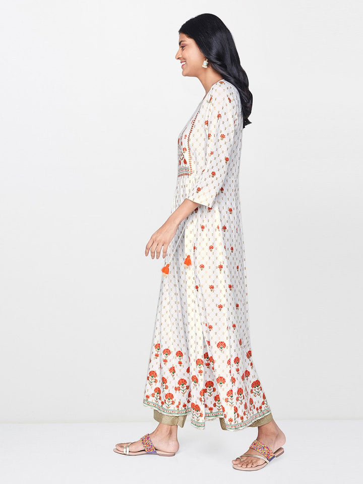 Global Desi Women White Printed A-Line Kurta