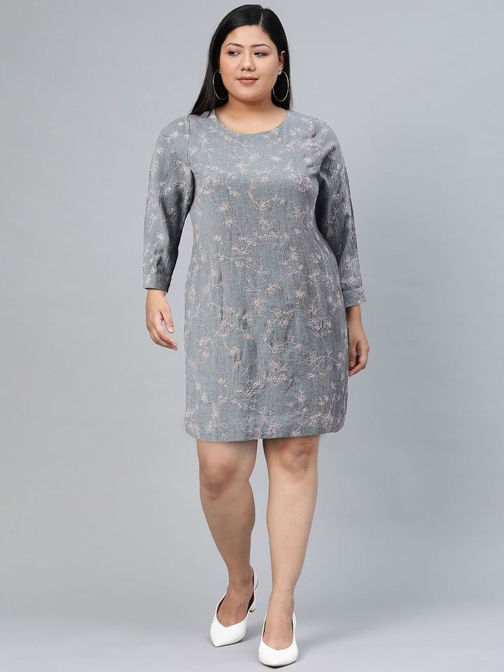 W Women Grey Floral Organic Cotton Floral A-Line Dress