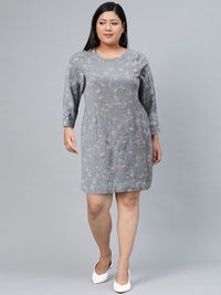 W Women Grey Floral Organic Cotton Floral A-Line Dress