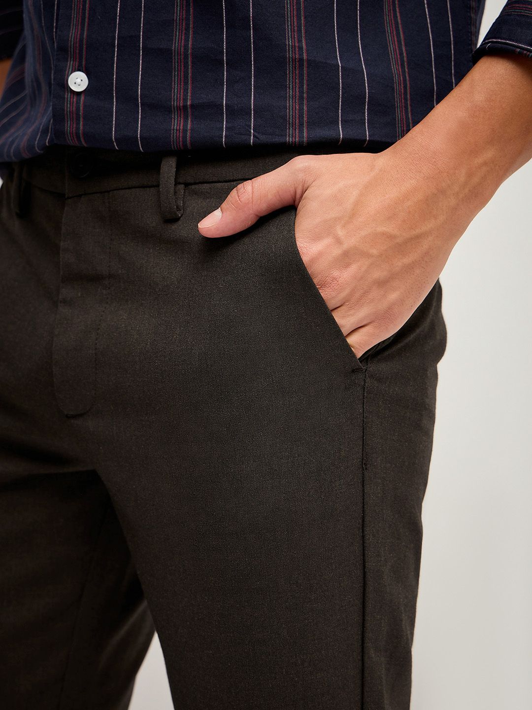 THE BEAR HOUSE Men Solid 4 Way Stretch Slim Fit Formal Trouser
