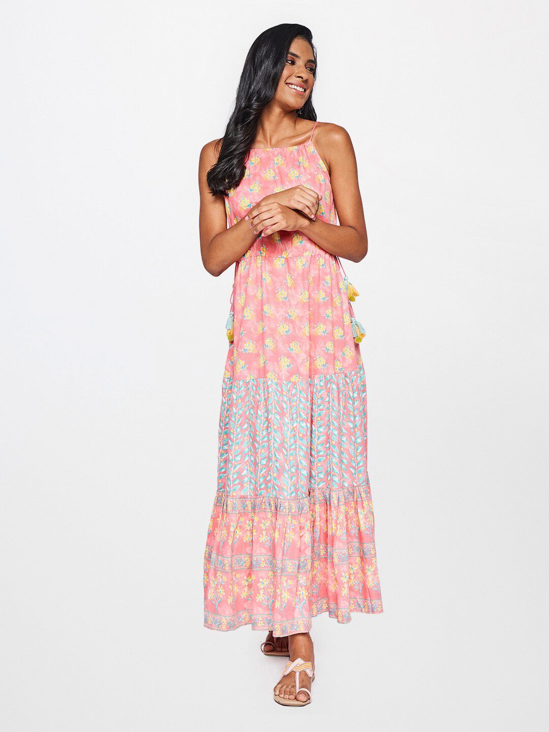 Global Desi Women Pink Floral Print Maxi Dress