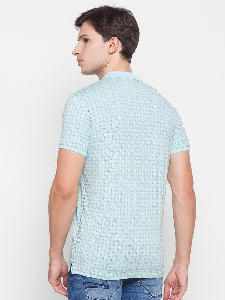 SPYKAR Men Blue Printed Polo Collar Slim Fit T-shirt