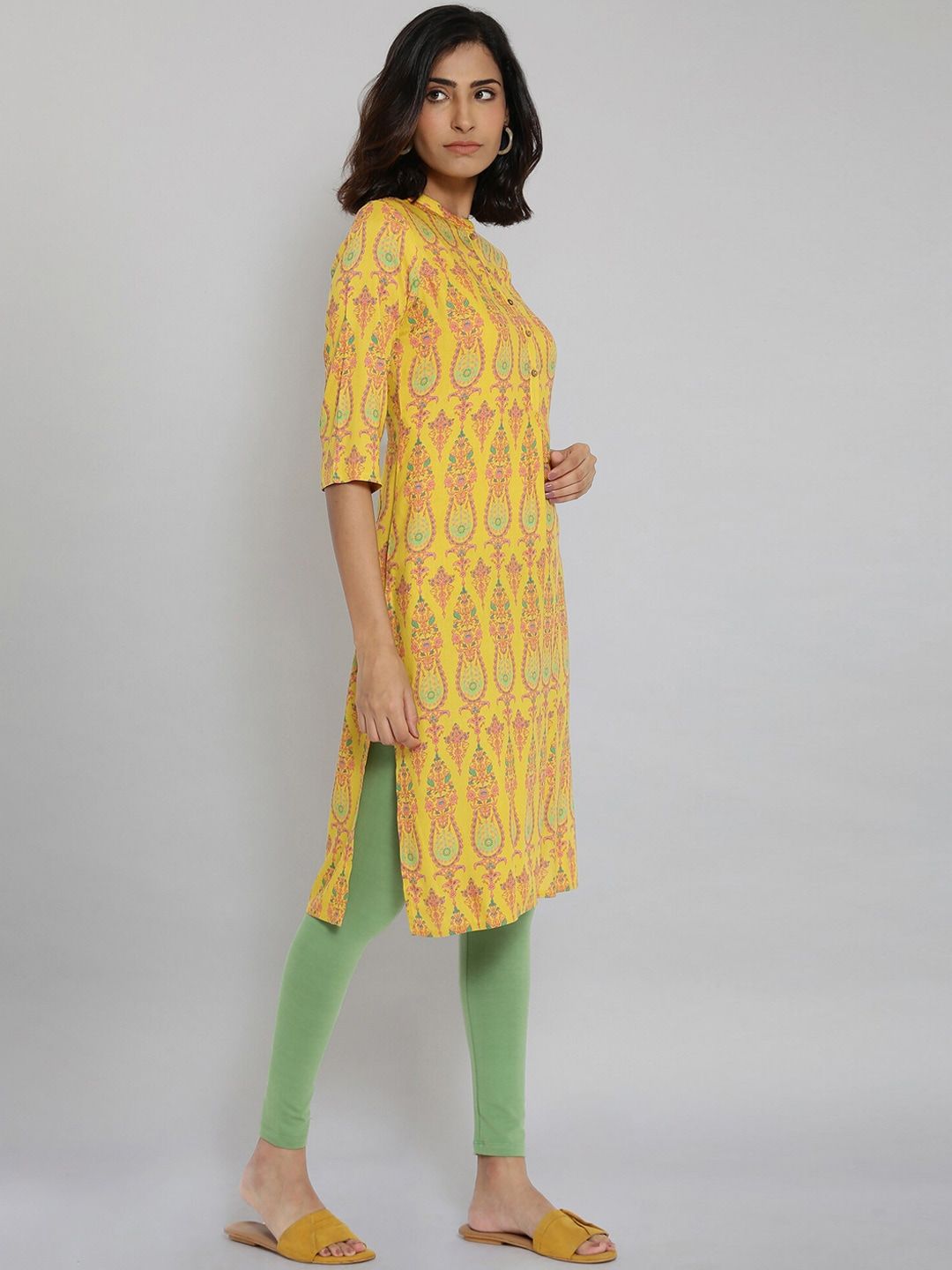 W Women Yellow Thread Work Kurta