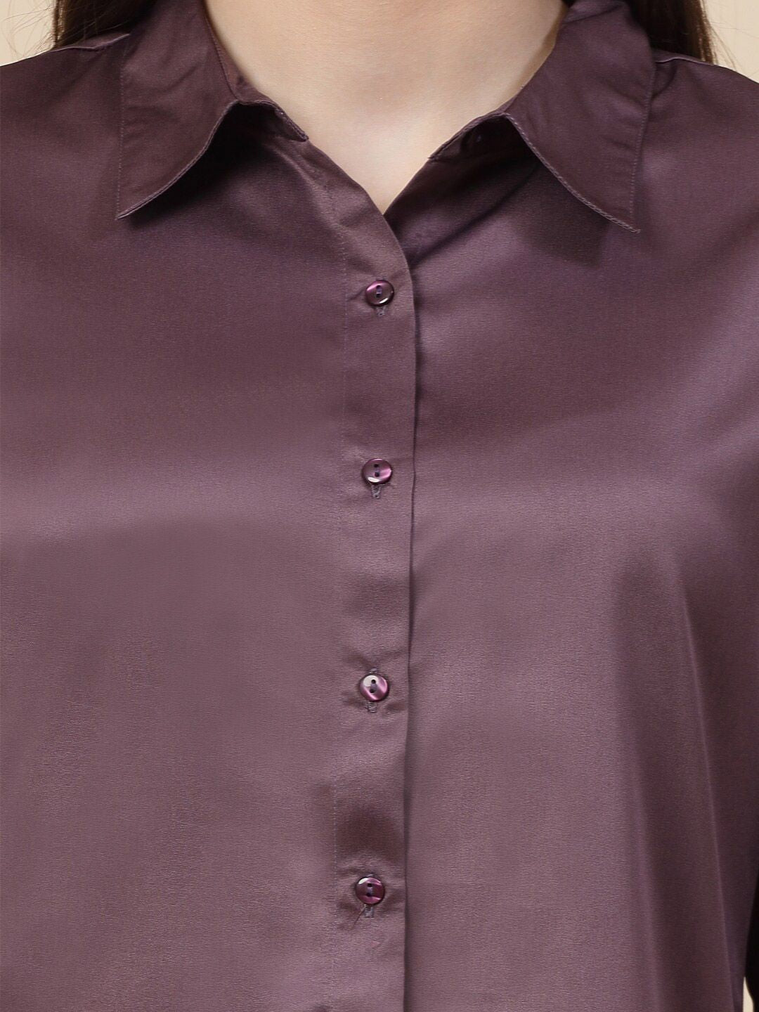 Style Quotient Mauve Spread Collar Smart Satin Formal Shirt