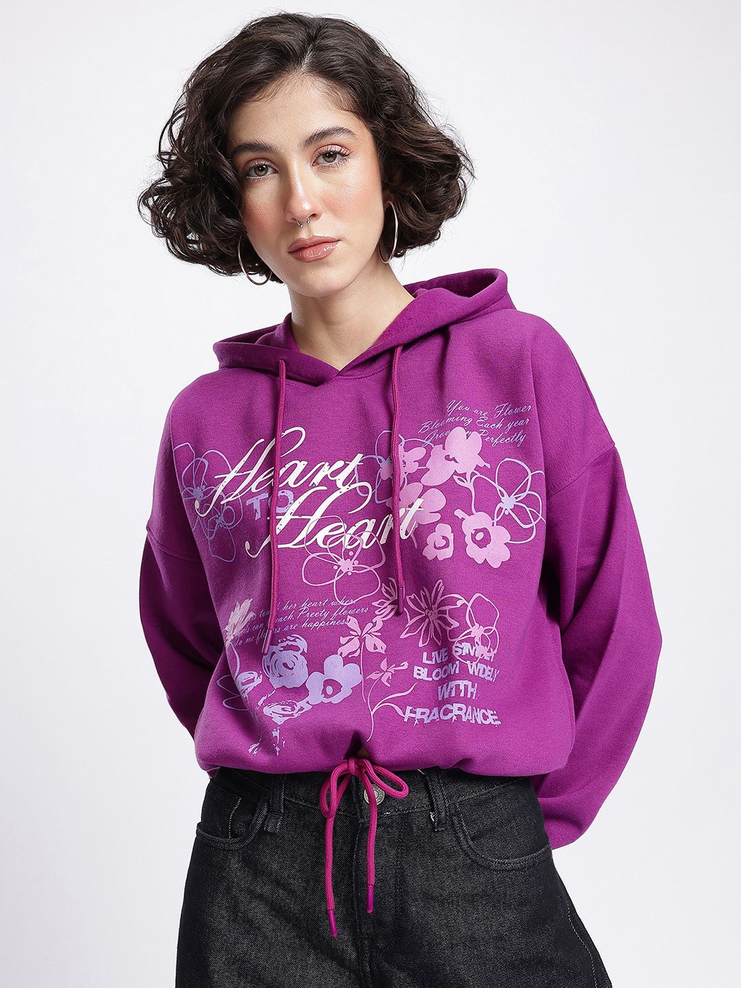 DressBerry Typography Printed Dropped Ease Knotty Edge Sweatshirt