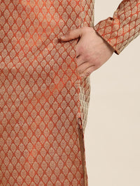 Sojanya Men Rust Orange & Cream-coloured Jacquard Woven Design Kurta With Churidar
