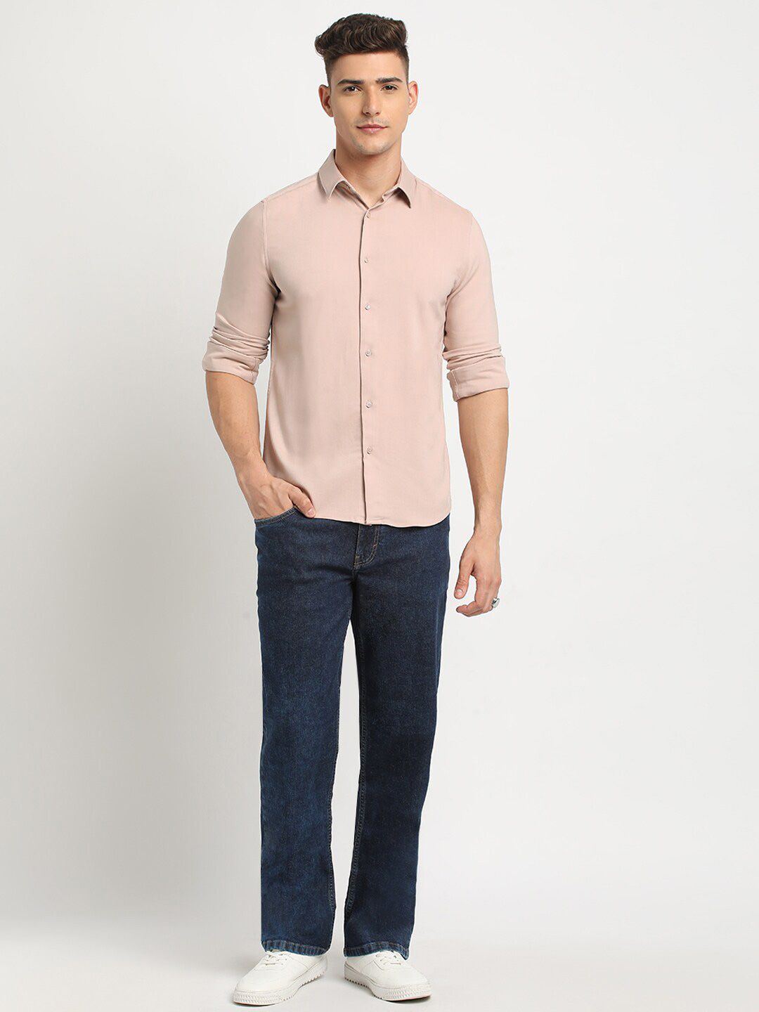 THE BEAR HOUSE Spread Collar Long Sleeves Slim Fit Casual Shirt