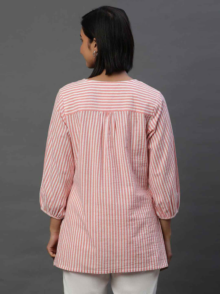 AURELIA Striped V-Neck Pure Cotton Kurti