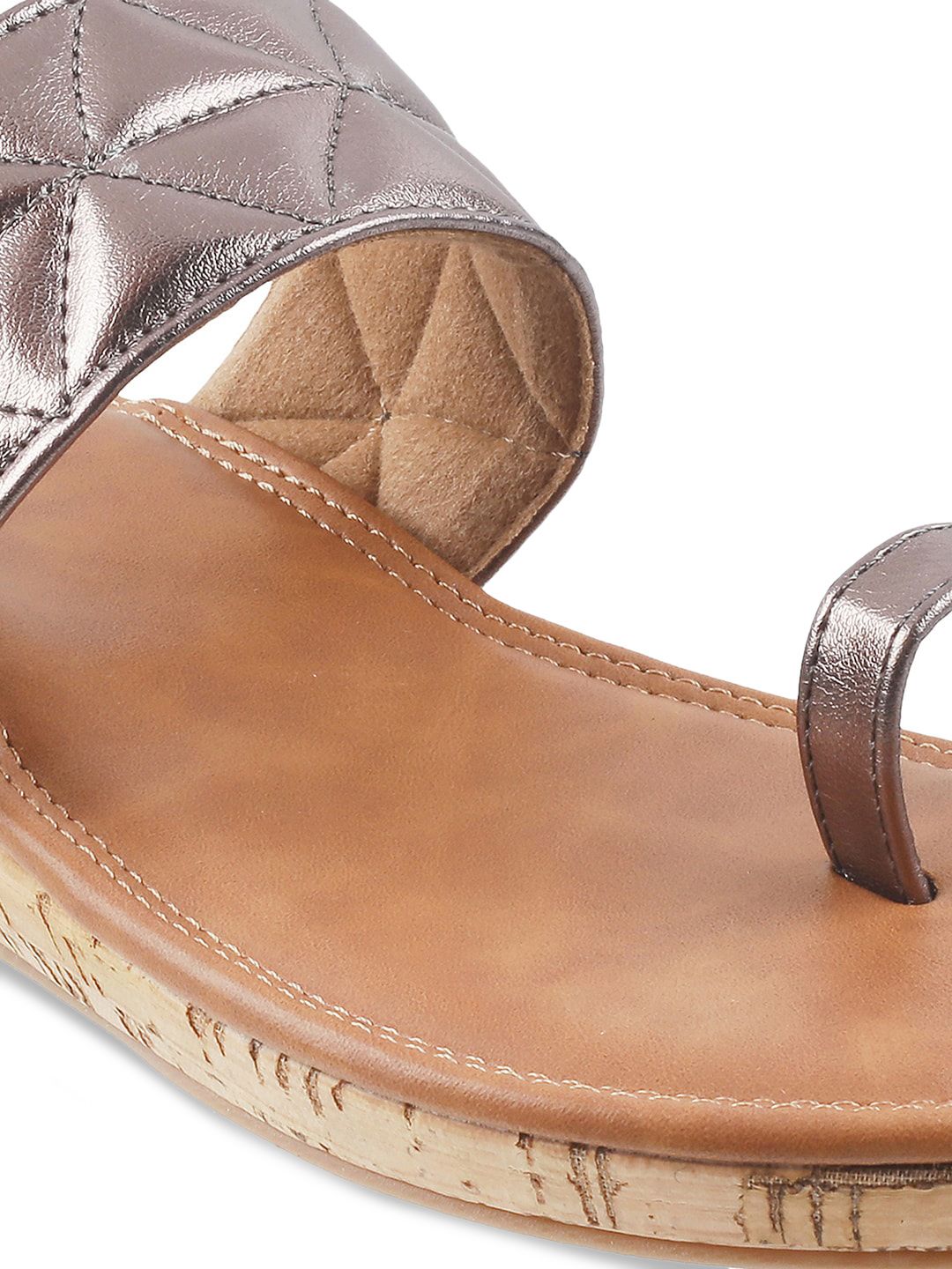 Metro Women Grey & Tan One Toe Wedge Sandal