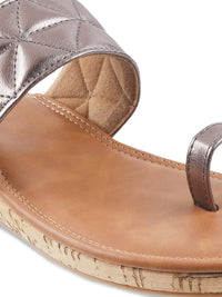 Metro Women Grey & Tan One Toe Wedge Sandal