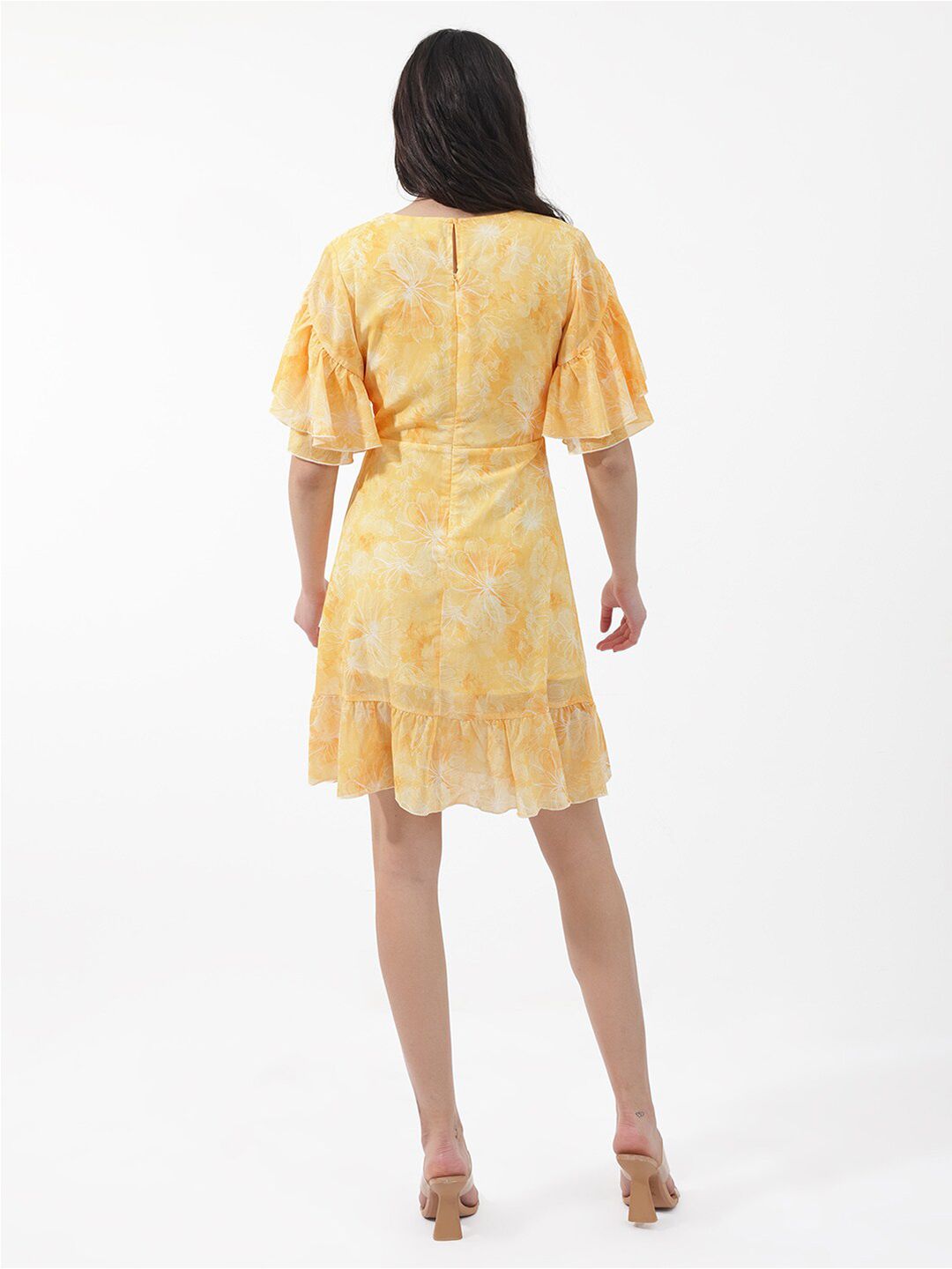 RAREISM Floral Printed Flared Sleeves Wrap Dress