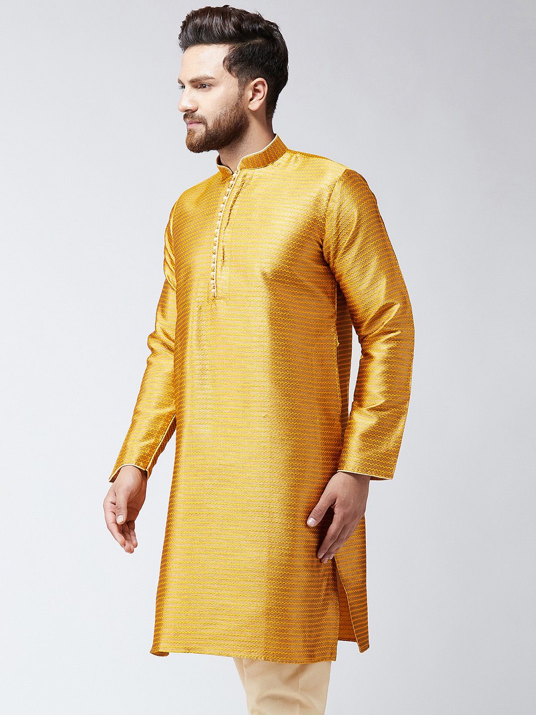 SOJANYA Men Mustard Woven Design Straight Kurta
