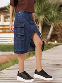 DressBerry Urban Utility Front Slit Cargo Style Denim Skirt
