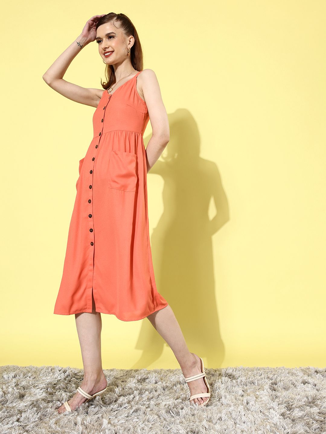 DressBerry Women Enchanting Coral Solid Sundress