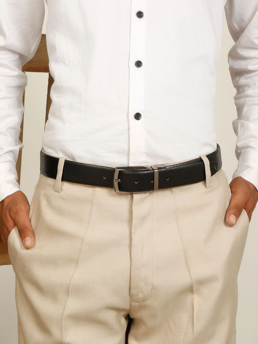 Teakwood Leathers Men Textured Leather Reversible Belt